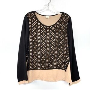 Cover Stitched Black Lace Blouse Size M